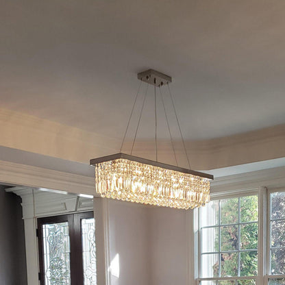 Contemporary Luxury Rectangular Crystal Steel 6-Light Chandelier For Living Room
