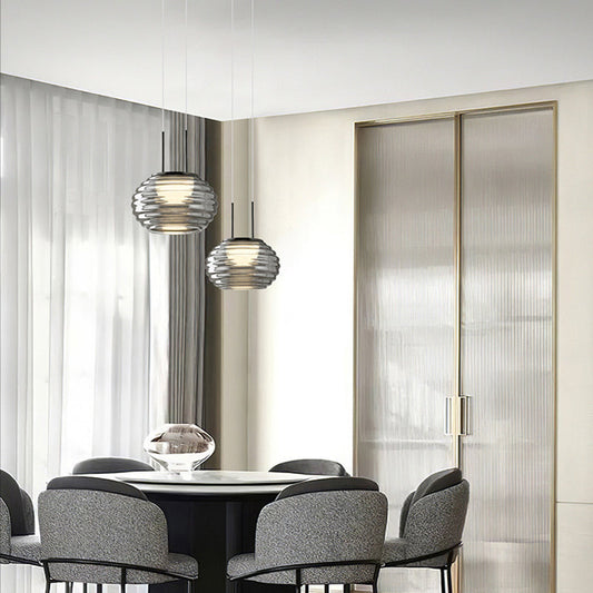 Modern Minimalist Globe Steel Glass LED Pendant Light For Living Room