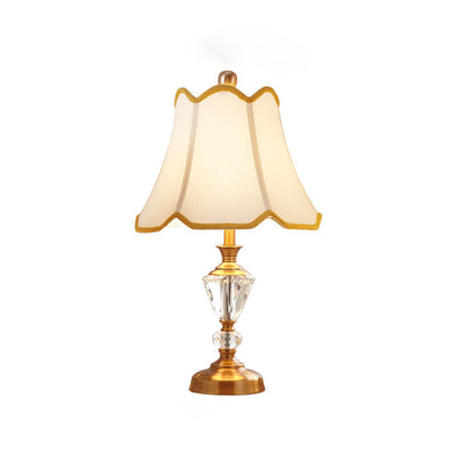 Traditional European Drum Fabric Crystal Copper 1-Light Table Lamp For Living Room