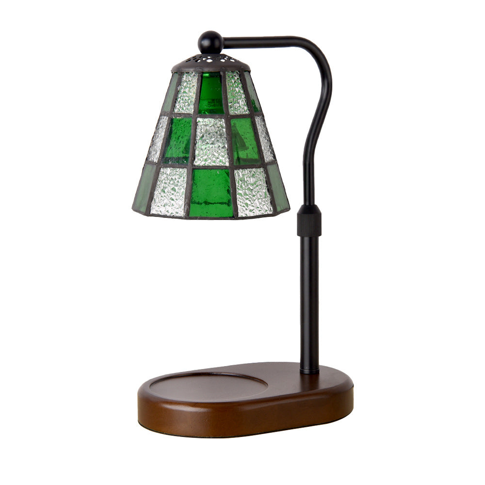 Traditional Tiffany Dome Glass Iron Wood 1-Light Melting Wax Table Lamp For Living Room