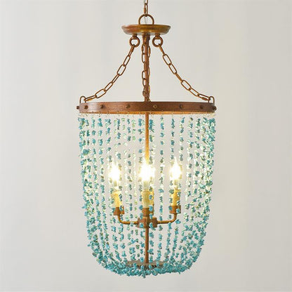 Traditional French Round Iron Stone 4-Light Chandelier For Living Room