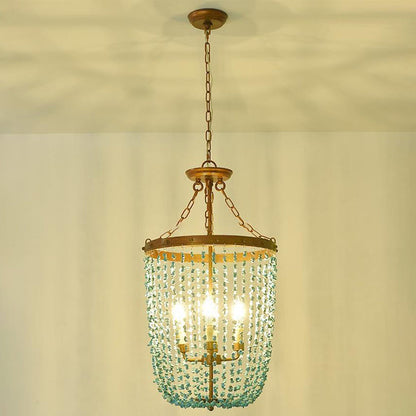 Traditional French Round Iron Stone 4-Light Chandelier For Living Room