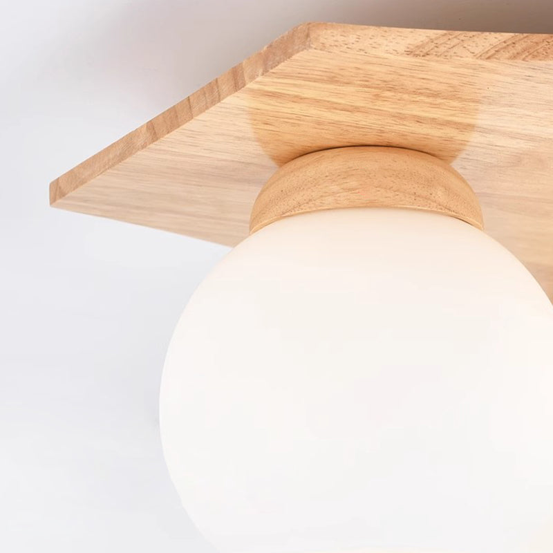 Contemporary Nordic Globe Wood Iron Glass 3/5-Light Semi-Flush Mount Ceiling Light For Living Room