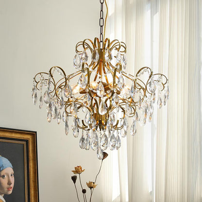 Contemporary Luxury Teardrop Copper Crystal 6-Light Chandelier For Living Room