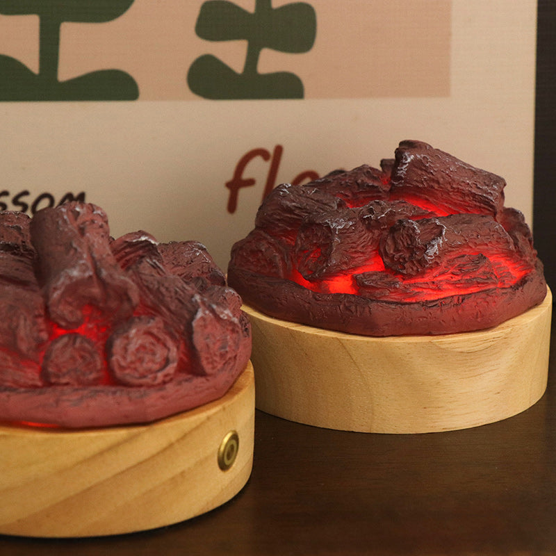 Modern Art Deco Round Wood Resin LED Table Lamp For Living Room