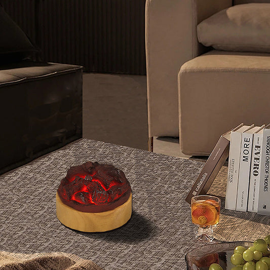 Modern Art Deco Round Wood Resin LED Table Lamp For Living Room
