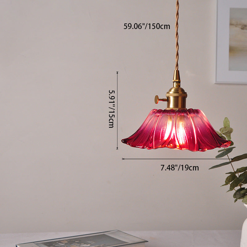 Contemporary Nordic Flower Glass Copper 1-Light Pendant Light For Living Room