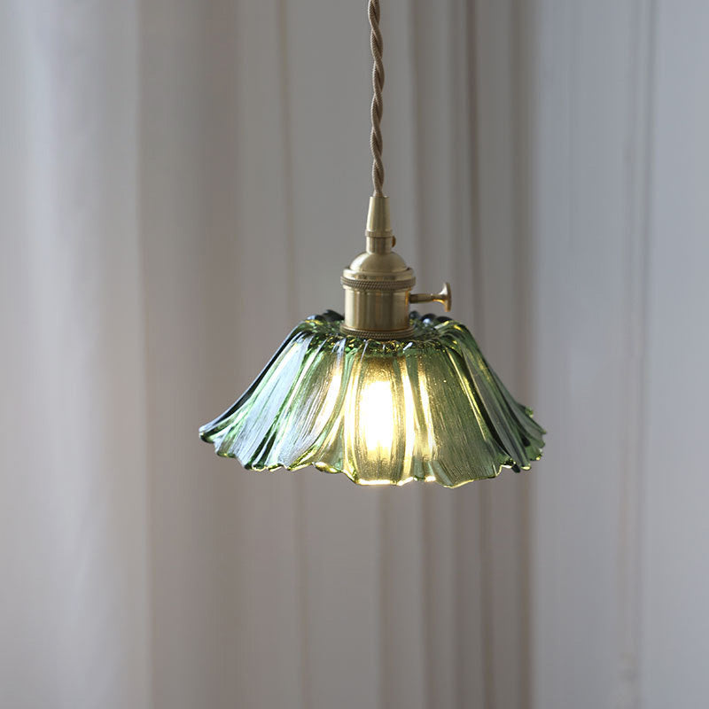 Contemporary Nordic Flower Glass Copper 1-Light Pendant Light For Living Room