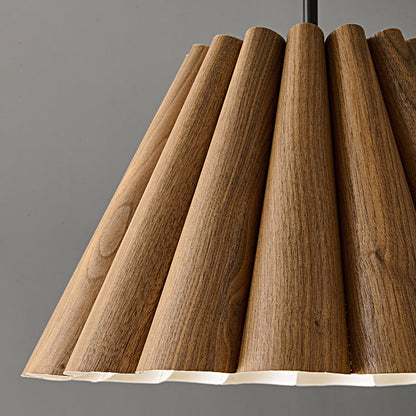 Contemporary Nordic Drum Copper Wood Leather 1-Light Pendant Light For Living Room