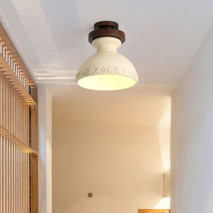 Traditional Vintage Dome Resin Wood 1-Light Semi-Flush Mount Ceiling Light For Living Room