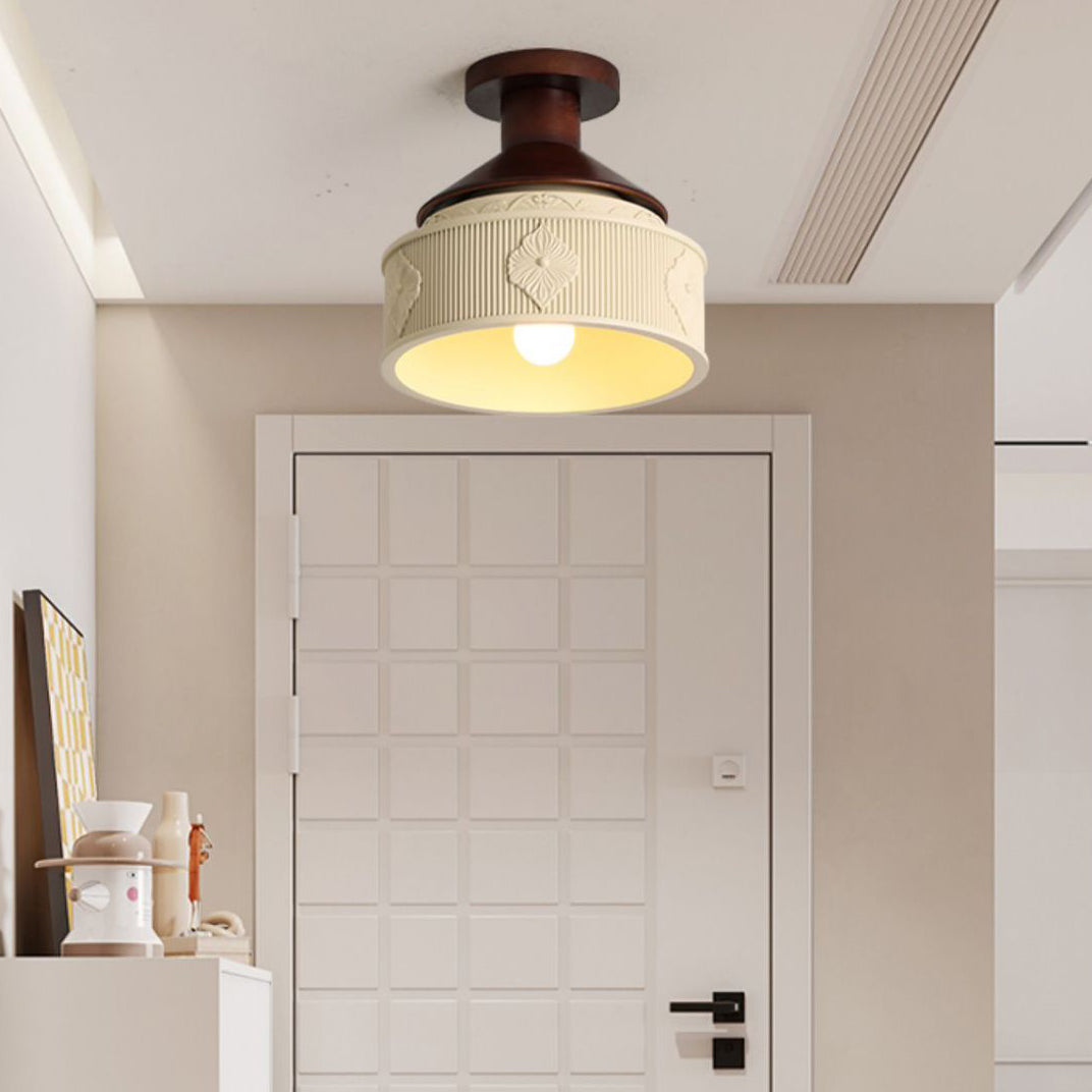 Traditional Vintage Dome Resin Wood 1-Light Semi-Flush Mount Ceiling Light For Living Room