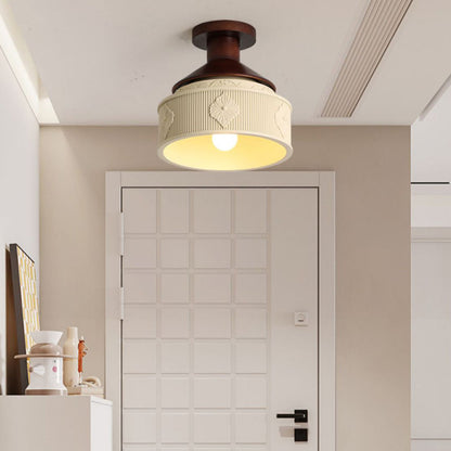 Traditional Vintage Dome Resin Wood 1-Light Semi-Flush Mount Ceiling Light For Living Room