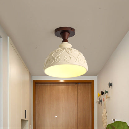 Traditional Vintage Dome Resin Wood 1-Light Semi-Flush Mount Ceiling Light For Living Room