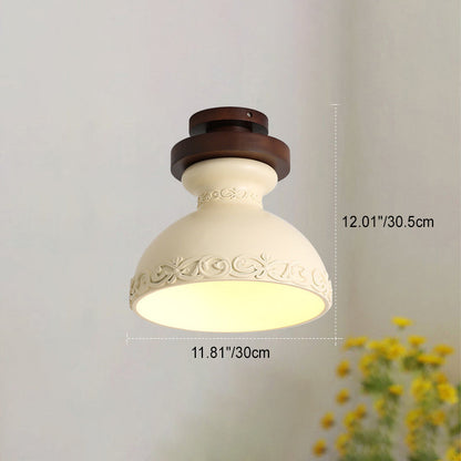Traditional Vintage Dome Resin Wood 1-Light Semi-Flush Mount Ceiling Light For Living Room