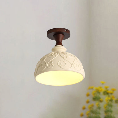 Traditional Vintage Dome Resin Wood 1-Light Semi-Flush Mount Ceiling Light For Living Room