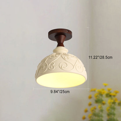 Traditional Vintage Dome Resin Wood 1-Light Semi-Flush Mount Ceiling Light For Living Room