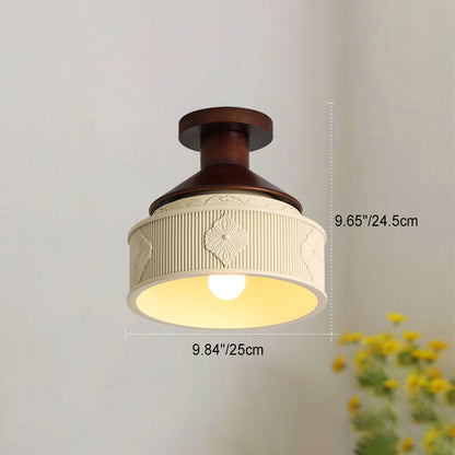 Traditional Vintage Dome Resin Wood 1-Light Semi-Flush Mount Ceiling Light For Living Room
