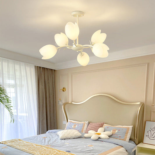 Contemporary Creative Flower Iron Plastic 6-Light Chandelier For Living Room