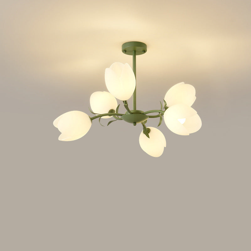 Contemporary Creative Flower Iron Plastic 6-Light Chandelier For Living Room