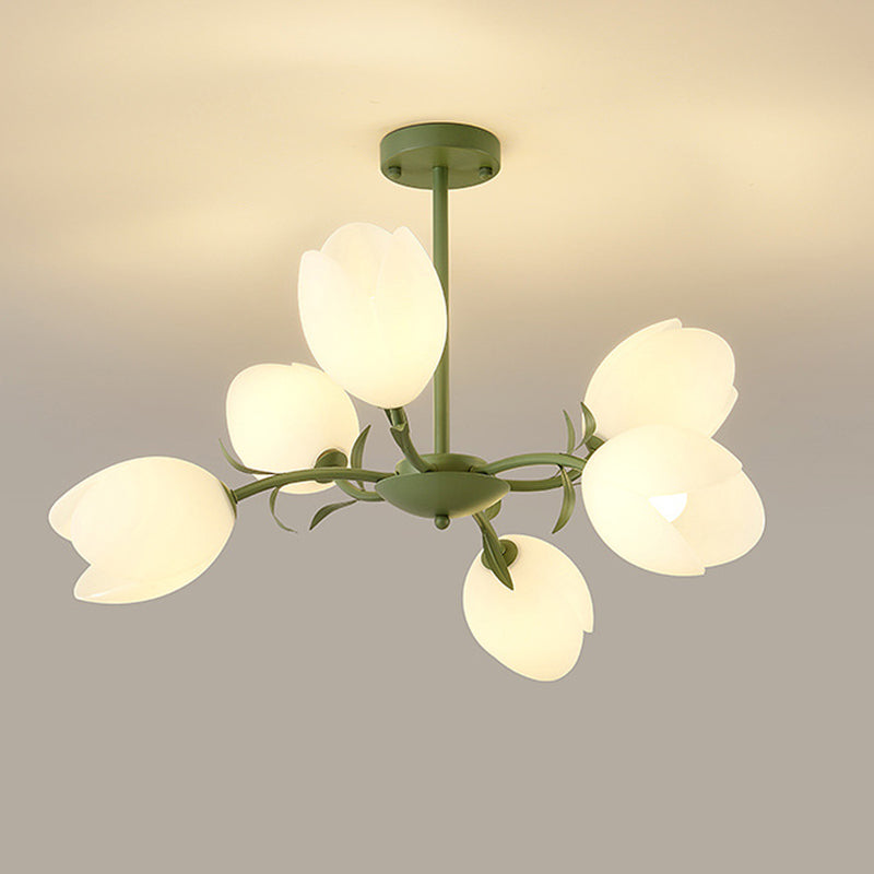 Contemporary Creative Flower Iron Plastic 6-Light Chandelier For Living Room
