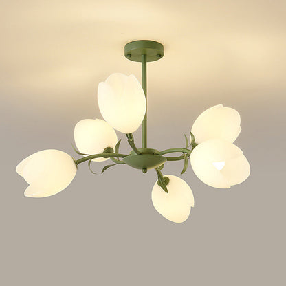 Contemporary Creative Flower Iron Plastic 6-Light Chandelier For Living Room