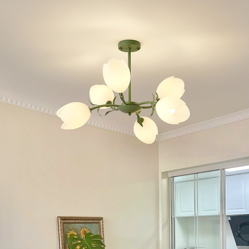 Contemporary Creative Flower Iron Plastic 6-Light Chandelier For Living Room