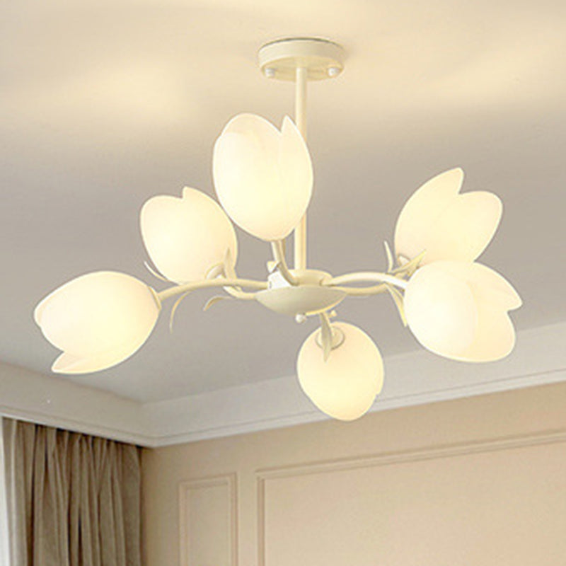 Contemporary Creative Flower Iron Plastic 6-Light Chandelier For Living Room