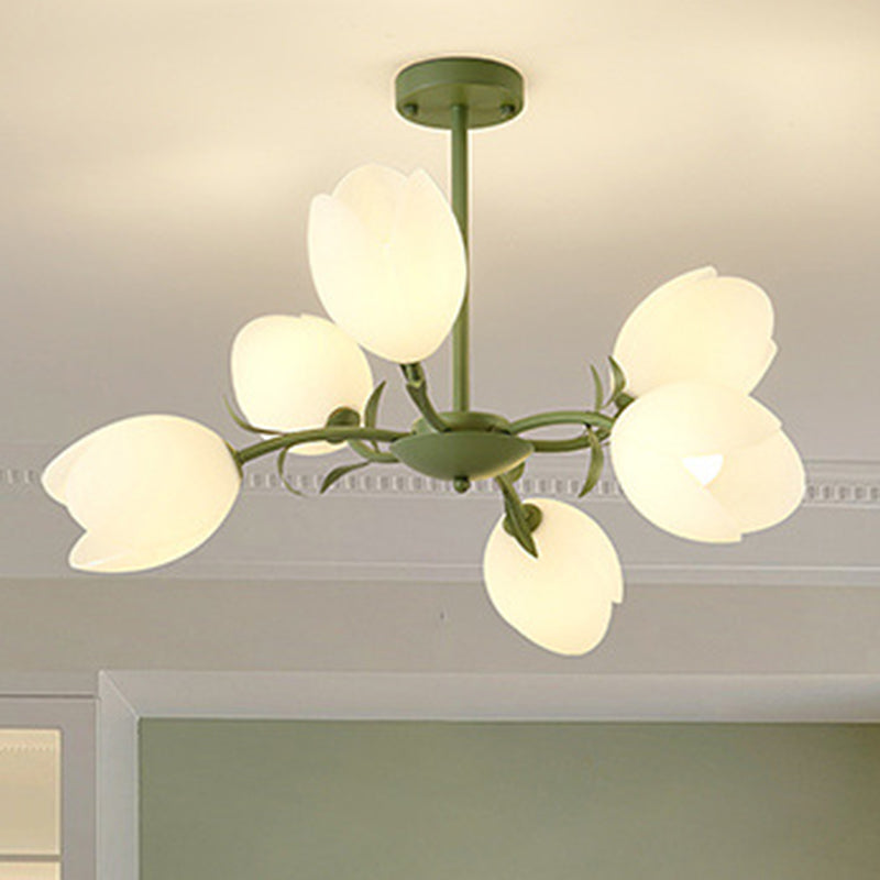 Contemporary Creative Flower Iron Plastic 6-Light Chandelier For Living Room