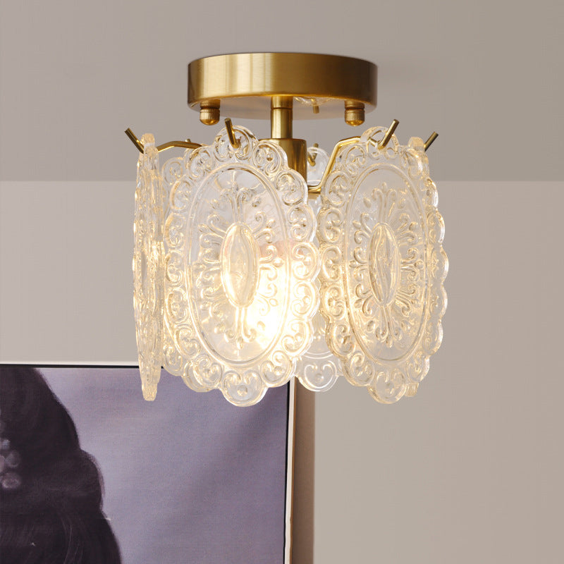 Contemporary Luxury Pentagram Iron Glass 1-Light Semi-Flush Mount Ceiling Light For Living Room