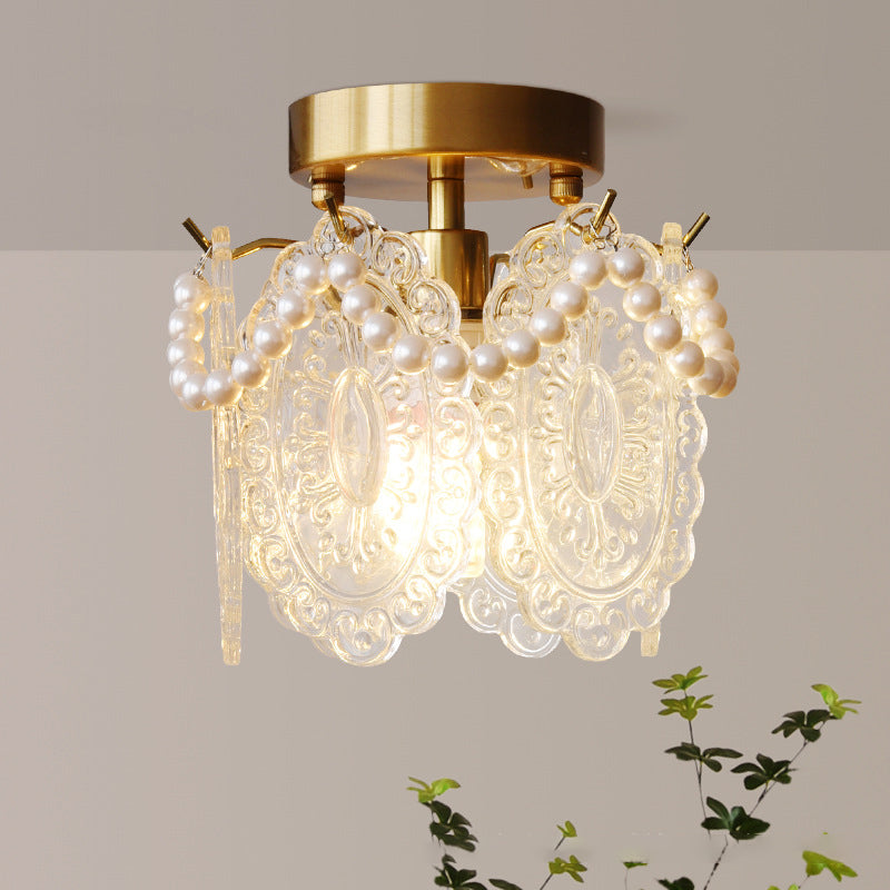 Contemporary Luxury Pentagram Iron Glass 1-Light Semi-Flush Mount Ceiling Light For Living Room