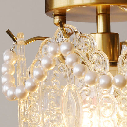 Contemporary Luxury Pentagram Iron Glass 1-Light Semi-Flush Mount Ceiling Light For Living Room