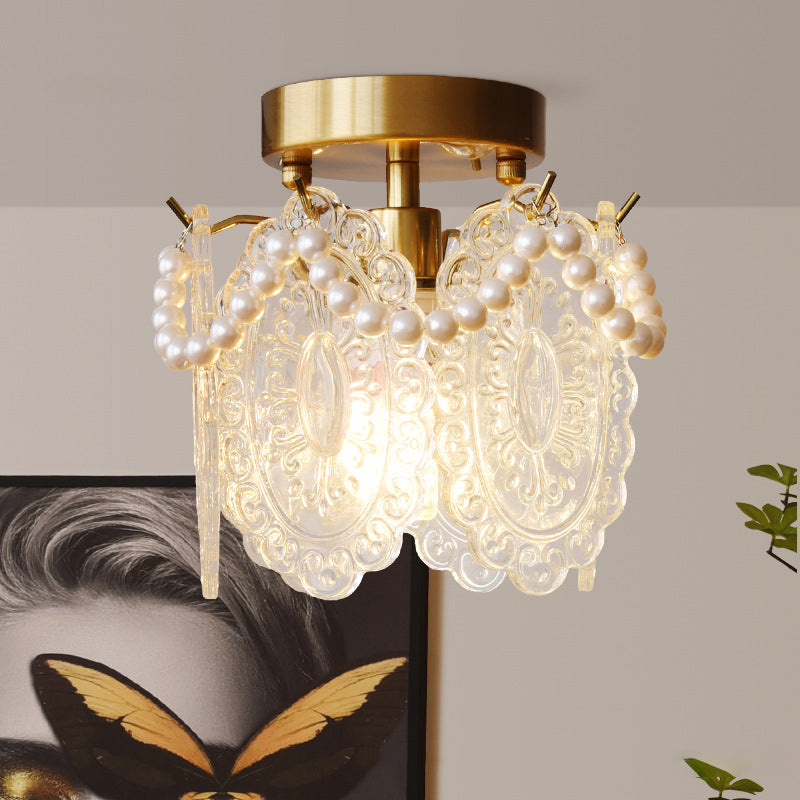 Contemporary Luxury Pentagram Iron Glass 1-Light Semi-Flush Mount Ceiling Light For Living Room