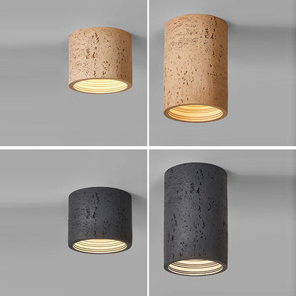 Traditional Japanese Column Iron Resin LED Flush Mount Ceiling Light For Living Room
