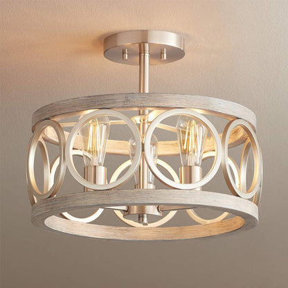 Traditional Vintage Round Iron 3-Light Semi-Flush Mount Ceiling Light For Living Room