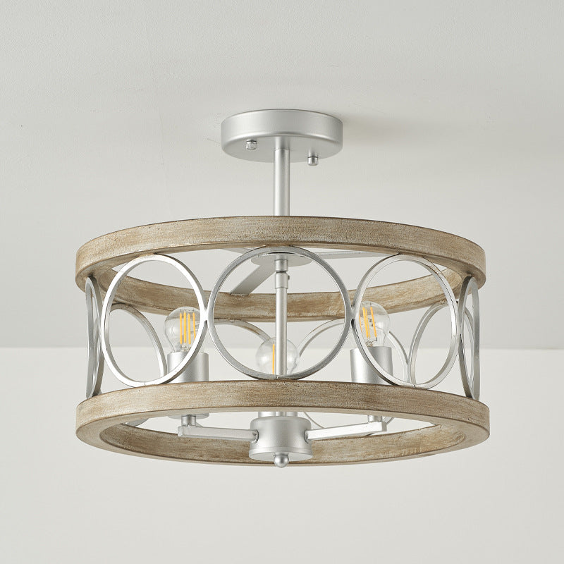 Traditional Vintage Round Iron 3-Light Semi-Flush Mount Ceiling Light For Living Room