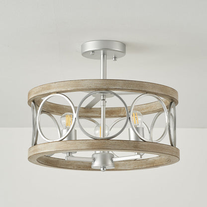 Traditional Vintage Round Iron 3-Light Semi-Flush Mount Ceiling Light For Living Room
