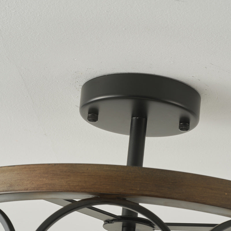Traditional Vintage Round Iron 3-Light Semi-Flush Mount Ceiling Light For Living Room