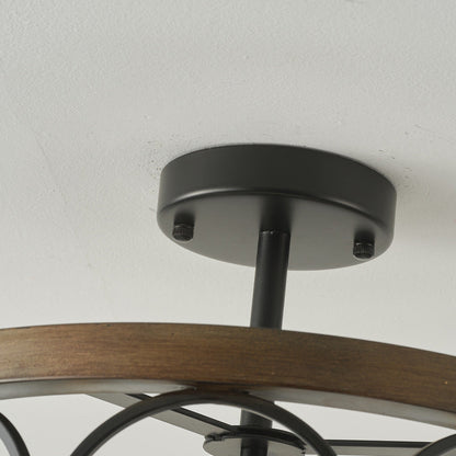 Traditional Vintage Round Iron 3-Light Semi-Flush Mount Ceiling Light For Living Room