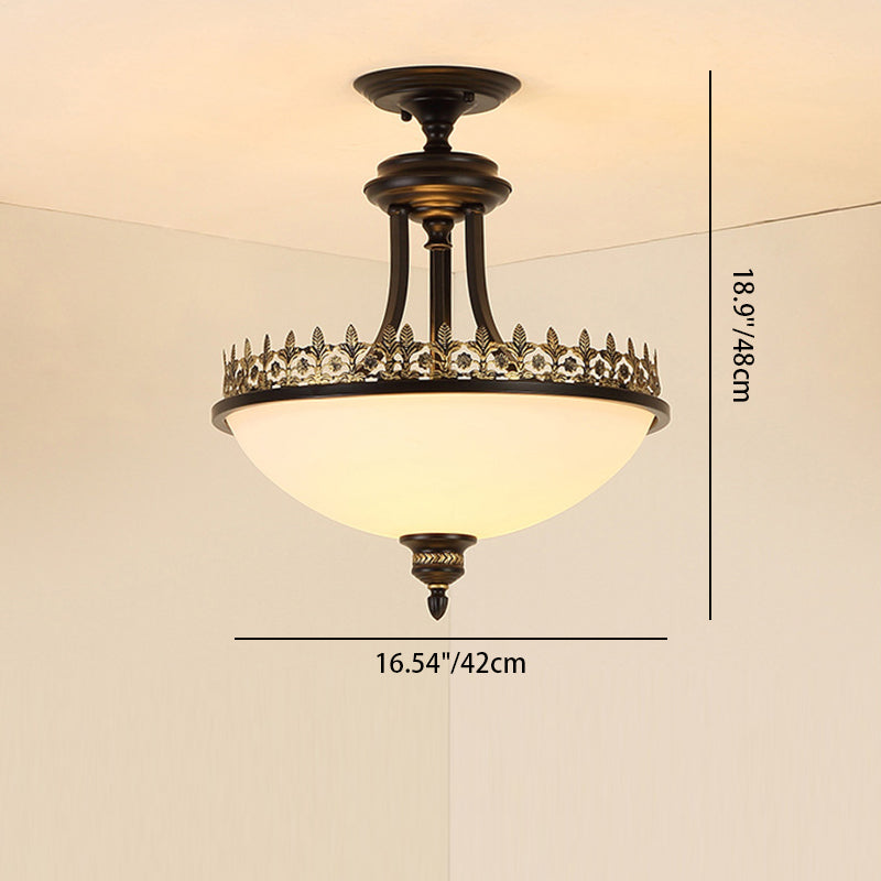 Traditional Vintage Round Iron Glass 3-Light Chandelier For Living Room