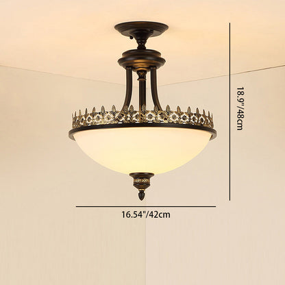 Traditional Vintage Round Iron Glass 3-Light Chandelier For Living Room