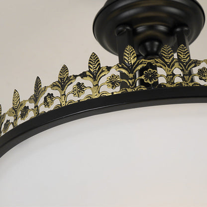 Traditional Vintage Round Iron Glass 3-Light Chandelier For Living Room