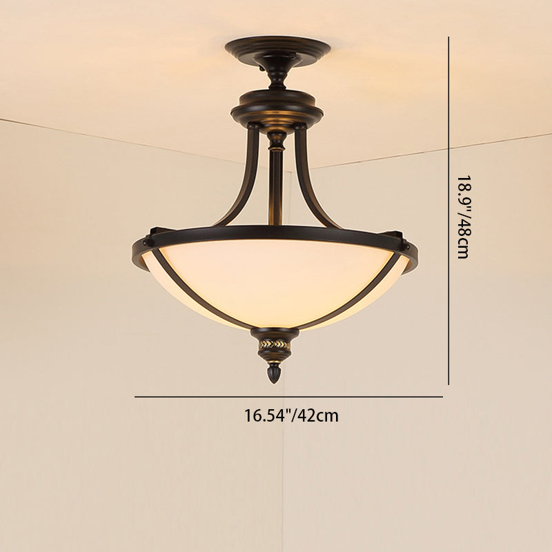 Traditional Vintage Round Iron Glass 3-Light Chandelier For Living Room