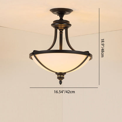 Traditional Vintage Round Iron Glass 3-Light Chandelier For Living Room