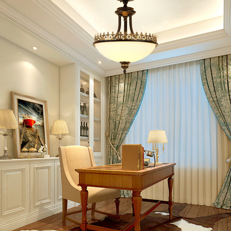 Traditional Vintage Round Iron Glass 3-Light Chandelier For Living Room