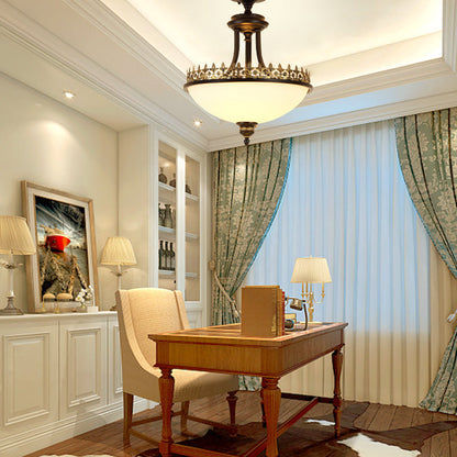 Traditional Vintage Round Iron Glass 3-Light Chandelier For Living Room