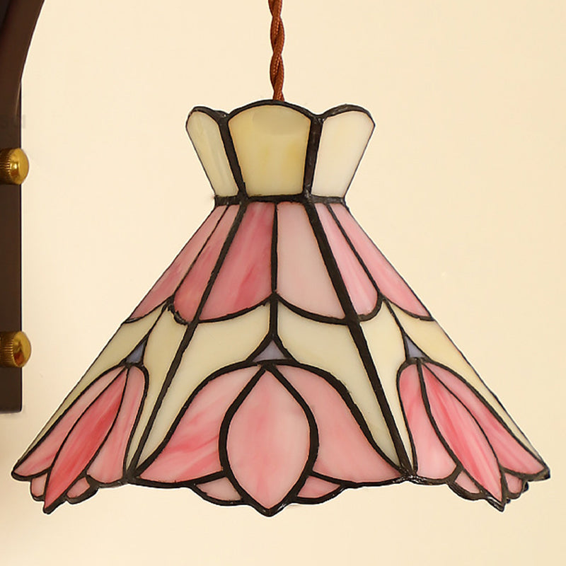 Traditional Vintage Cone Copper Wood Glass 1-Light Wall Sconce Lamp For Living Room