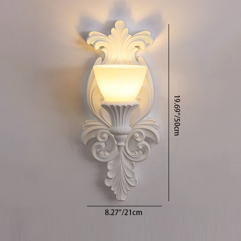 Traditional French Cup Plaster Glass 1-Light Wall Sconce Lamp For Living Room