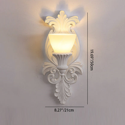 Traditional French Cup Plaster Glass 1-Light Wall Sconce Lamp For Living Room