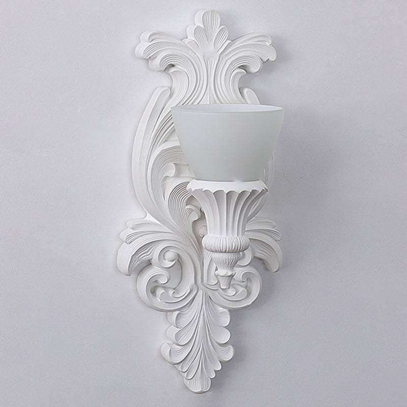 Traditional French Cup Plaster Glass 1-Light Wall Sconce Lamp For Living Room