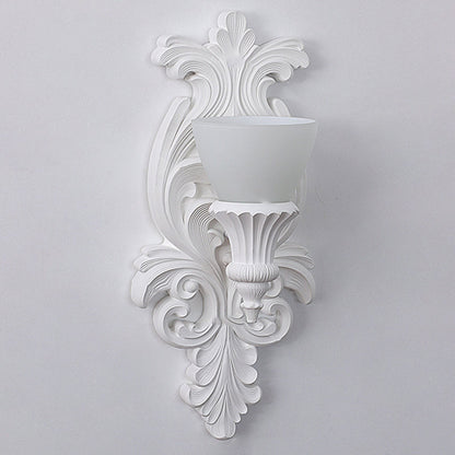 Traditional French Cup Plaster Glass 1-Light Wall Sconce Lamp For Living Room